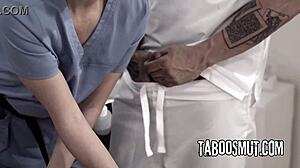 Petite Blonde Teen's Threesome Thrills with Masseuse Husband