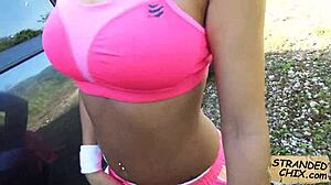 Oh man, spying teen hitchhiker Nadia Capri loves cock outdoors!