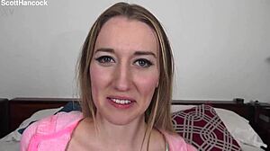 Riley Reynolds Cute Blonde Coed Gags on Huge Cock in POV Before Messy Facial Blast!