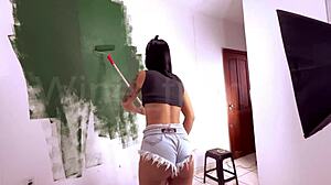 Young Babe Drops to Suck Cock During House Painting!