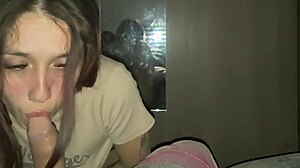 safada gags on choking deepthroat cock spitting cum into her pierced nipples and small tits