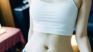 blindfolded asian massage babe in lingerie panties teases with her sexy curves!