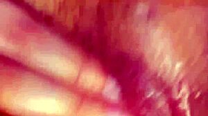 curvy latina fingers fat wet pussy lips and rubs huge clit up close