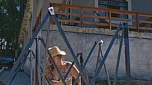 wife flashes big ass in tight body by pool as husband ignores