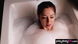 Bubble Bath Beauty Diana Lark Strips Petite Body Revealing Small Tits and Tight Curves