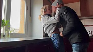 Horny wife craves kitchen pussy licking before doggystyle creampie finish.