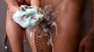 i'm slamming elana bunnz doggy in shower with damion dayski's big black cock