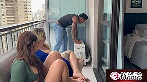 Agatha milf fucks BBC maintenance tech ass to mouth cum tits quickie