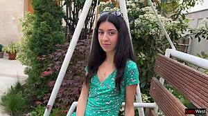 skinny hottie loses bet and struts public streets with huge facial cumwalk on face