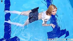 Sexy Skinny Ashlee Rose Teases Natural Tits Poolside Wetlook