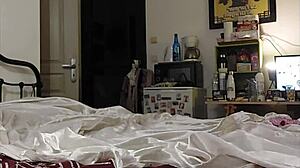 white slut fucked doggy in satin panties black corset heels homemade anal rimjob