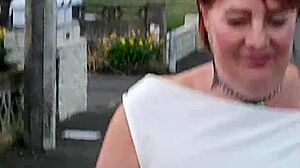 Naughty milf slut pisses publicly after restaurant fun with piercings