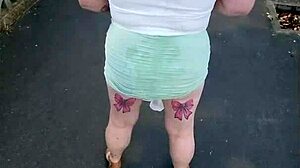 Naughty milf slut pisses publicly after restaurant fun with piercings