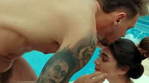 Horny wet Tru Kait strips clothes ripped for outdoor pool monster cock pounding