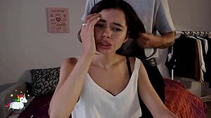 Daddy roughly fucks camgirl bent over doggystyle then creampies cowgirl riding