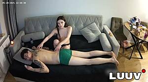 Xaner and Grossy Massage Bedroom Fuck Girlfriend Flashes Natural Tits Homemade Couple