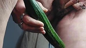 hey oma stuffs cucumber deep in her hairy german granny beaver
