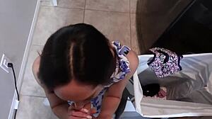 Stepmom Catches Panties Thief and Sucks His Cock!