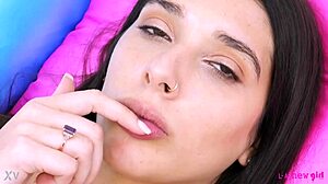 Brunette Teases Her Sexy Petite Curves on Sofa