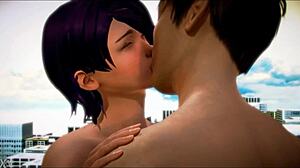 Tall couple kisses deeply while huge bodies fuck wildly in audio bliss.