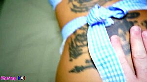 Asian milf maid sucks cock then bends for doggystyle pounding