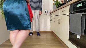 mom-in-law's saggy tits bounce wild as she fingers her hairy slit