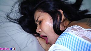 Asian milf maid sucks cock then bends for doggystyle pounding