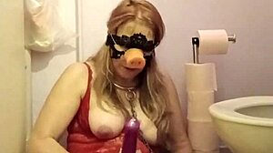 french housewife maid in stockings handcuffed to toilet humilated with vibrator dildo in public
