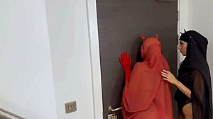 Halloween horny hijabis rip clothes for monster cock orgy cumswap