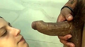 steamy bathroom romp with curvy brunette facial finale