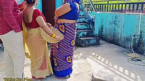 Young Indian boy bangs hot stepmom and stepdaughter in outdoor threesome desi fuckfest