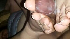wow watch this chubby latina wife stroke bbc with toes cumshot!