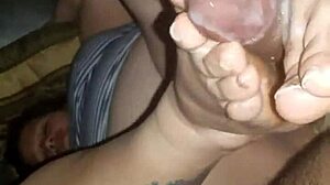 wow watch this chubby latina wife stroke bbc with toes cumshot!