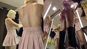 that hidden cam catches her juicy shaved pussy upskirt in the dressing room