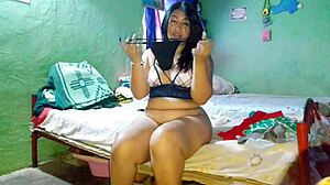 brunette slips into my lingerie flashing her huge curvy ass for fans