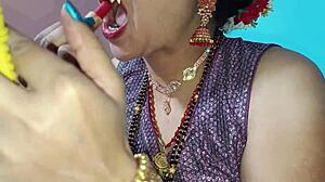 Exotic indian babysitter sneaks dirty talk creampie after first-time doggystyle in bedroom bathroom.