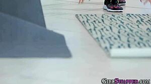 i love her petite teen body as she strokes me then rides hard