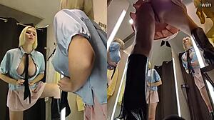 that hidden cam catches her juicy shaved pussy upskirt in the dressing room