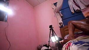 ebony slut masturbates cameraman while slamming dildo deep in her sloppy pussy