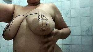 chubby babe masturbates belly pussy with chocolate finish
