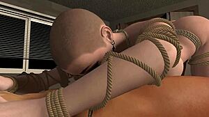 Big Tits Bald BDSM Slave Bound Sucks Small Cuck Cock Then Gets Doggystyle Pussy Piss