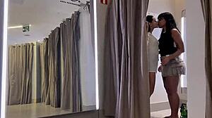 brazilian lesbian nerds suck each other in store fitting room