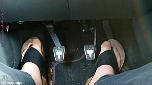 Secret Car Nylon Feet Tease With Toe Separators Up Close