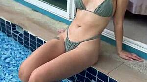 wanna see juicy milf tease pool stranger then get her fat pussy fucked cum-covered