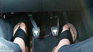 Secret Car Nylon Feet Tease With Toe Separators Up Close