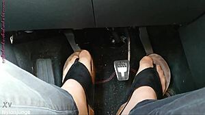 Secret Car Nylon Feet Tease With Toe Separators Up Close