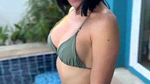 wanna see juicy milf tease pool stranger then get her fat pussy fucked cum-covered