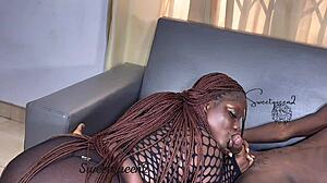 chubby ebony babe weakens his pull out riding that big black cock