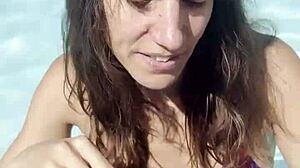 we fuck hard by the pool and blast cumshots on her tits