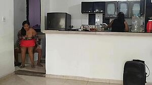 Stepdad rams busty stepdaughter while twin sister watches unaware